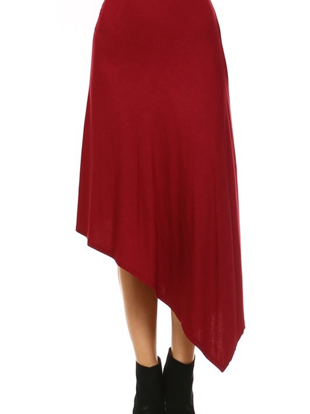 Women's Deep Red Asymmetrical Midi Skirt